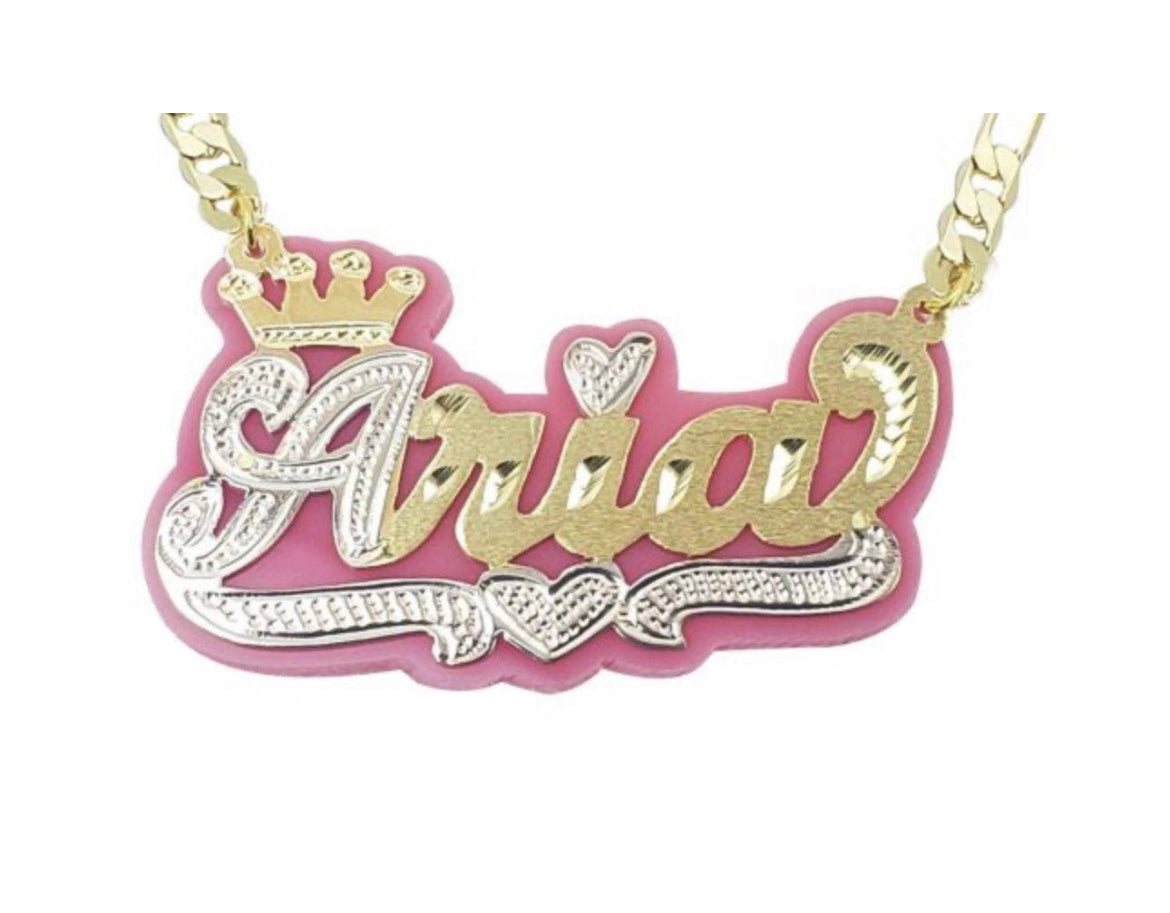 Nameplate necklace with color store on back