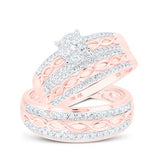 10K Gold Round Diamond Cluster Matching Wedding Ring Set 1 Cttw