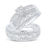 10K Gold Round Diamond Cluster Matching Wedding Ring Set 1 Cttw
