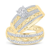 10K Gold Round Diamond Cluster Matching Wedding Ring Set 1 Cttw