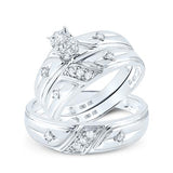 10K Gold Round Diamond Cross Matching Wedding Ring Set 1/5 Cttw