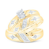 10K Gold Round Diamond Cross Matching Wedding Ring Set 1/5 Cttw
