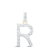 10K Yellow Gold Round Diamond R Initial Letter Nicoles Dream Collection Pendant 1/10 Cttw