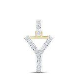 10K Yellow Gold Round Diamond Y Initial Letter Nicoles Dream Collection Pendant 1/12 Cttw