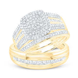 10K Gold Round Diamond Wedding Ring Set 3/4 Cttw Yellow