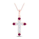 10K Rose Gold Round Ruby Diamond Cross Pendant 1/4 Cttw