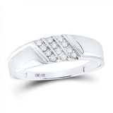 10K Gold Round Diamond Diagonal Triple Row Wedding Band 1/8 Cttw