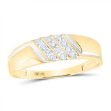 10K Gold Round Diamond Diagonal Triple Row Wedding Band 1/8 Cttw