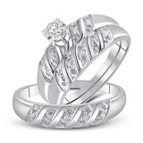 10K Gold Round Diamond Solitaire Matching Wedding Ring Set 1/20 Cttw