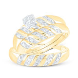 10K Gold Round Diamond Solitaire Matching Wedding Ring Set 1/20 Cttw