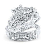 10K Gold Round Diamond Square Matching Wedding Ring Set 1/2 Cttw