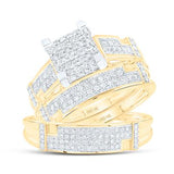 10K Gold Round Diamond Square Matching Wedding Ring Set 1/2 Cttw