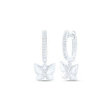 10K Gold Round Diamond Butterfly Hoop Dangle Earrings 1/6 Cttw