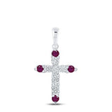 10K Rose Gold Round Ruby Diamond Cross Pendant 1/4 Cttw