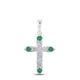 10K Yellow Gold Round Emerald Diamond Cross Pendant 1/5 Cttw