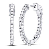 10K Gold Round Diamond Inside Outside Hoop Earrings 1Cttw