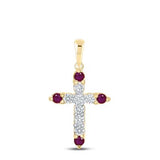 10K Rose Gold Round Ruby Diamond Cross Pendant 1/4 Cttw