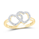 10K Yellow Gold Round Diamond Double Heart Nicoles Dream Collection Ring 1/5 Cttw