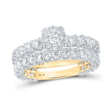 10K Gold Round Diamond Cluster Wedding Bridal Set 3-1/4Cttw
