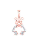 10K Gold Round Diamond Teddy Bear Animal Nicoles Dream Collection Pendant 1/10 Cttw