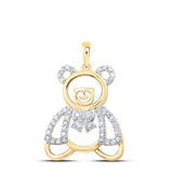 10K Gold Round Diamond Teddy Bear Animal Nicoles Dream Collect Pendant 1/5 Cttw+