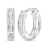 14K Gold Bagutte Diamond Huggie Hoop Earrings 1/6 Cttw