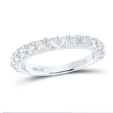 14Kt White Gold Womens Round Pave-Set Diamond Single Row Wedding Band 1 Cttw