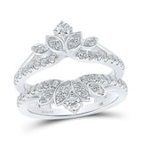 14K Gold Round Diamond Flower Wrap Ring Enhancer White