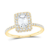 14K Yellow Gold Emerald Diamond Halo Bridal Engagement Ring 1-5/8 Cttw (Certified) Yellow
