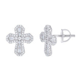 925 Sterling Silver Round Baguette Moissanite Cross Stud Earrings