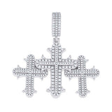 925 Sterling Silver Moissanite Triple Cross Religious Pendant