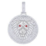925 Sterling Silver Mens Red Moissanite Leo/Lion Head Pendant