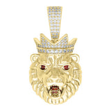925 Sterling Silver Yellow Mens Red Moissanite Leo/Lion Head Pendant