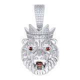 925 Sterling Silver White Mens Red Moissanite Leo/Lion Head Pendant