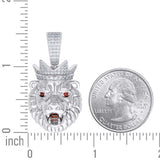925 Sterling Silver White Mens Red Moissanite Leo/Lion Head Pendant