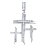 925 Sterling Silver Mens Round Baguette Moissanite Triple Cross Pendant