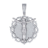 925 Sterling Silver Mens Round Moissanite Crucifix Pendant