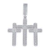 925 Sterling Silver Moissanite Triple Cross Religious Pendant