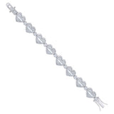 925 Sterling Silver Round Baguette Moissanite Heart Link Bracelet 12.1mm 7 Inches