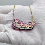 Color Back Name Necklace with Crown #NACR18CR