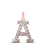 10K Two-Tone Gold Round Diamond A Initial Letter Pendant 1/2 Cttw Rose/White