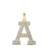10K Two-Tone Gold Round Diamond A Initial Letter Pendant 1/2 Cttw Yellow/White