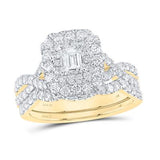14K Gold Emerald Diamond Halo Bridal Wedding Ring Set 1-1/2 Cttw (Certified) Yellow