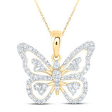 10K Round Diamond Butterfly Pendant 3/8Cttw