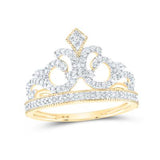 10K Gold Diamond Fleur Crown Tiara Ring 1/5Cttw