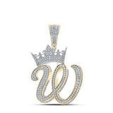 10K Two-Tone Gold Crown Initial W Pendant 1-3/4Ctw-Dia Yellow/White