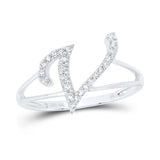 10K Gold Ladies Initial V Ring 1/6Ctw-Dia White