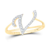 10K Gold Ladies Initial V Ring 1/6Ctw-Dia Yellow