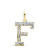10K Two-Tone Gold Round Diamond F Initial Pendant 3/8 Cttw Yellow/White