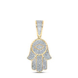 10K Yellow Gold Round Diamond Hamsa Charm Pendant 7/8 Cttw